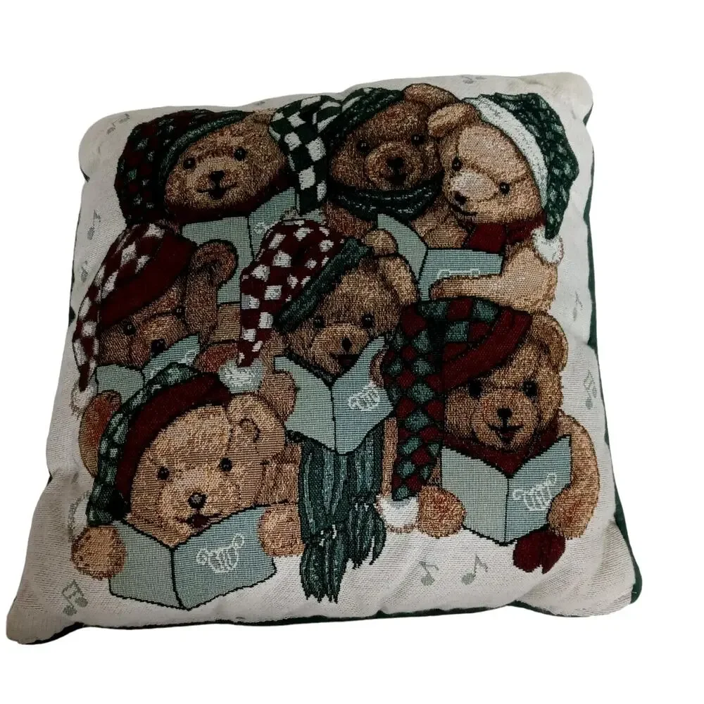 🧸🎵🎄Vintage Teddy Bear Choir Christmas Throw Pillow 15